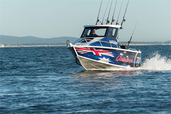 australian aluminum boat glidding on a profound water