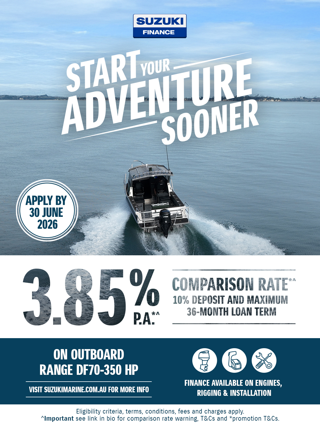 Start Your Adventure Sooner with Suzuki Marine: 3.85% P.A. Comparison Rate