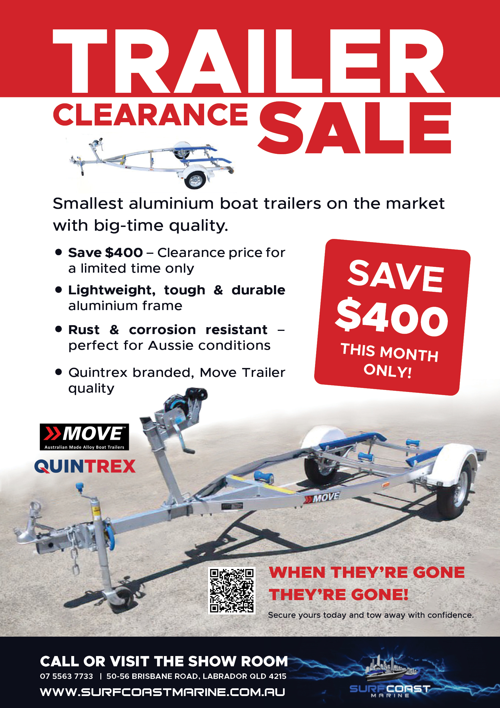 Trailer Clearance Sale – Save $400 on Quintrex / Move Trailers
